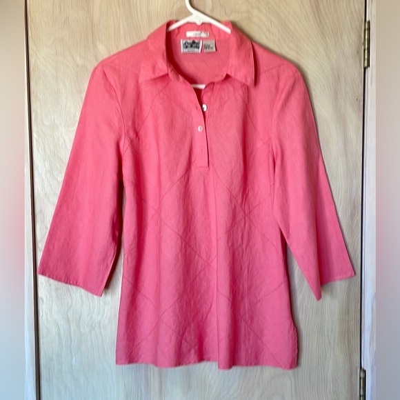 EDWARD 100% Irish Linen Coral Color 3/4 Sleeve Blouse Women’s Large - Picture 1 of 9
